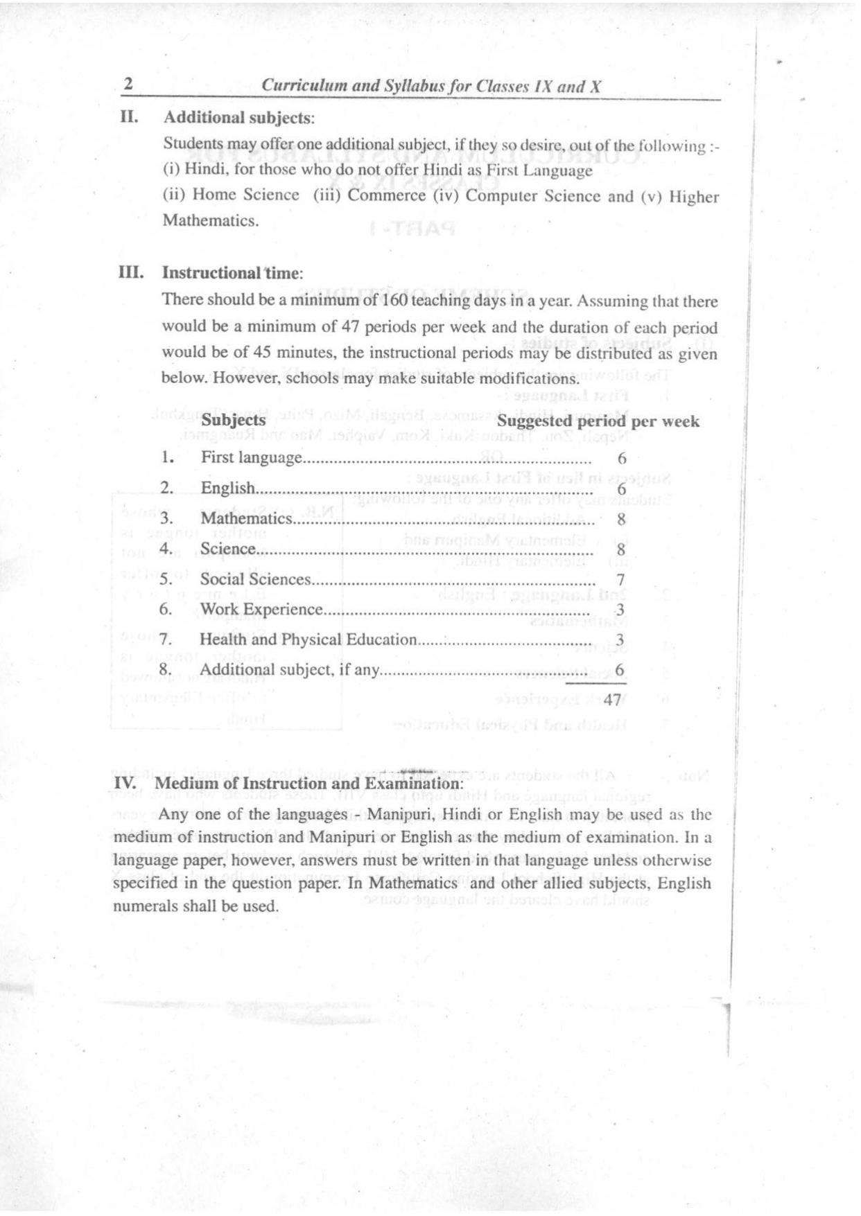 Manipur Board Syllabus for Class 9, 10 - Page 2