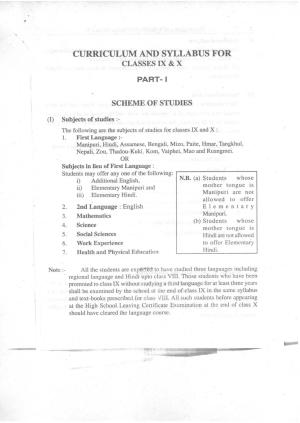 Manipur Board Syllabus for Class 9, 10