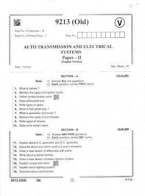 AP Intermediate 2nd Year Vocational Question Paper September-2021- Auto_Transmission&Electrical_Systems(OLD)-II