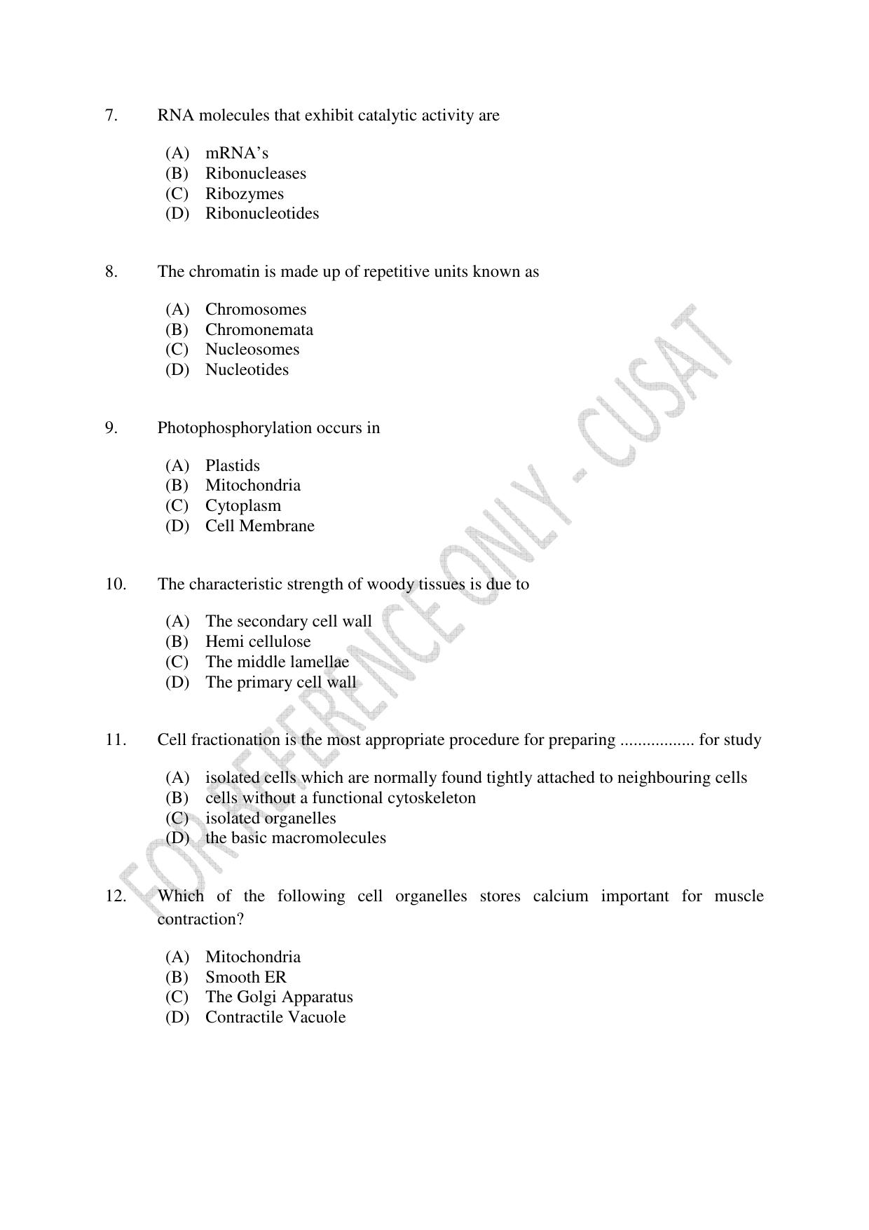 CUSAT CAT 2023 LIFE SCIENCE Question Paper - Page 2