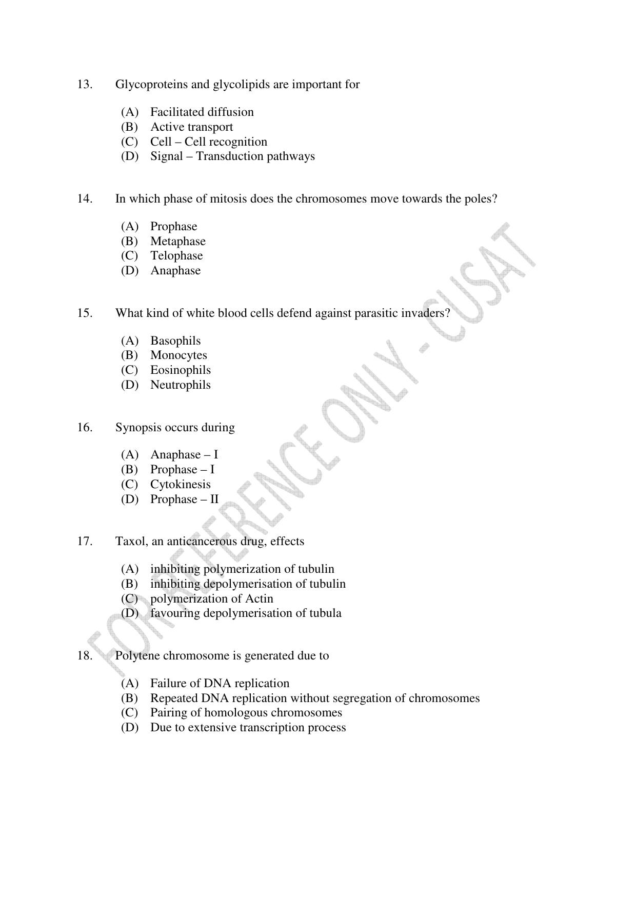 CUSAT CAT 2023 LIFE SCIENCE Question Paper - Page 3