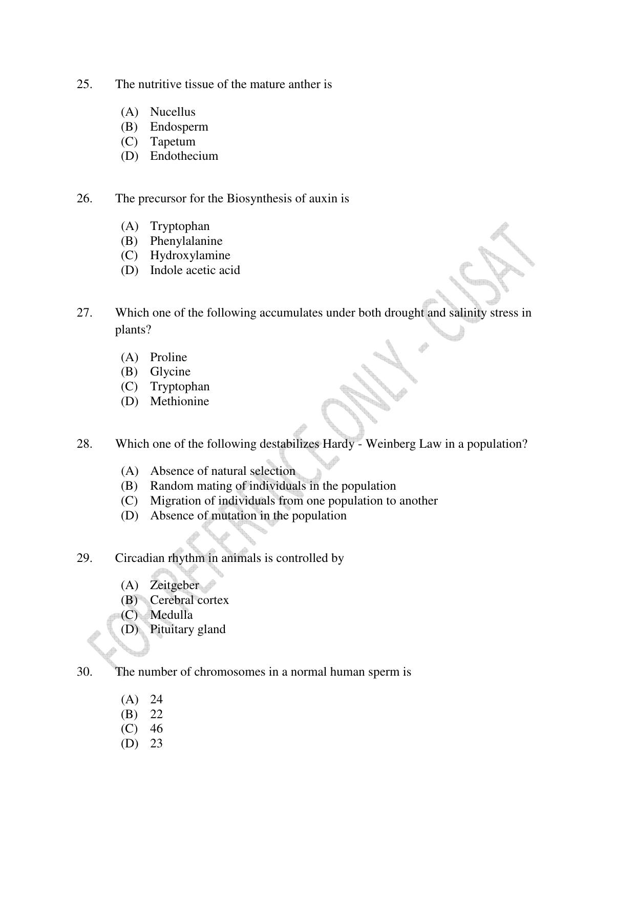 CUSAT CAT 2023 LIFE SCIENCE Question Paper - Page 5