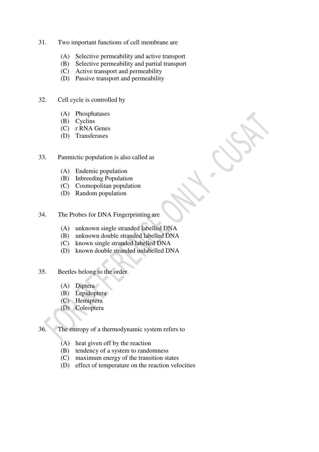 CUSAT CAT 2023 LIFE SCIENCE Question Paper - Page 6