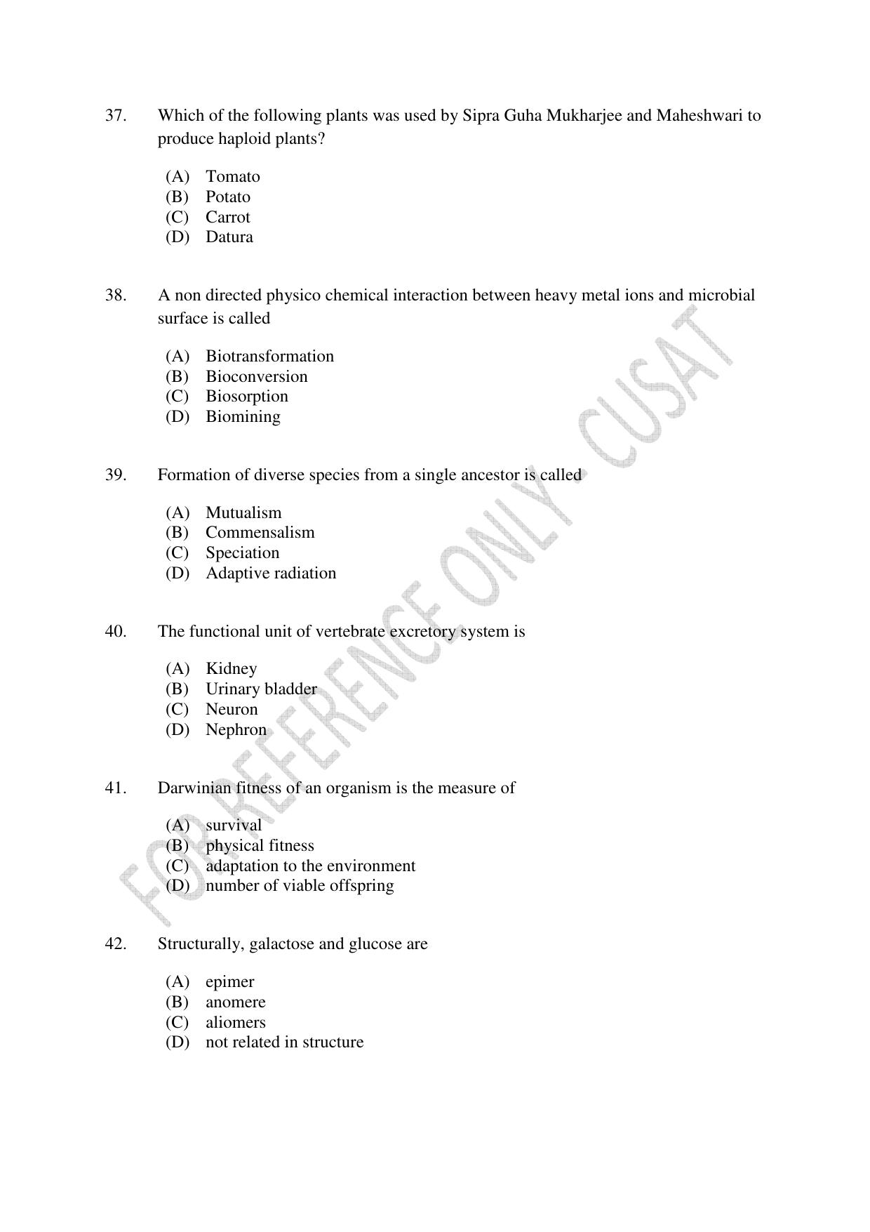 CUSAT CAT 2023 LIFE SCIENCE Question Paper - Page 7