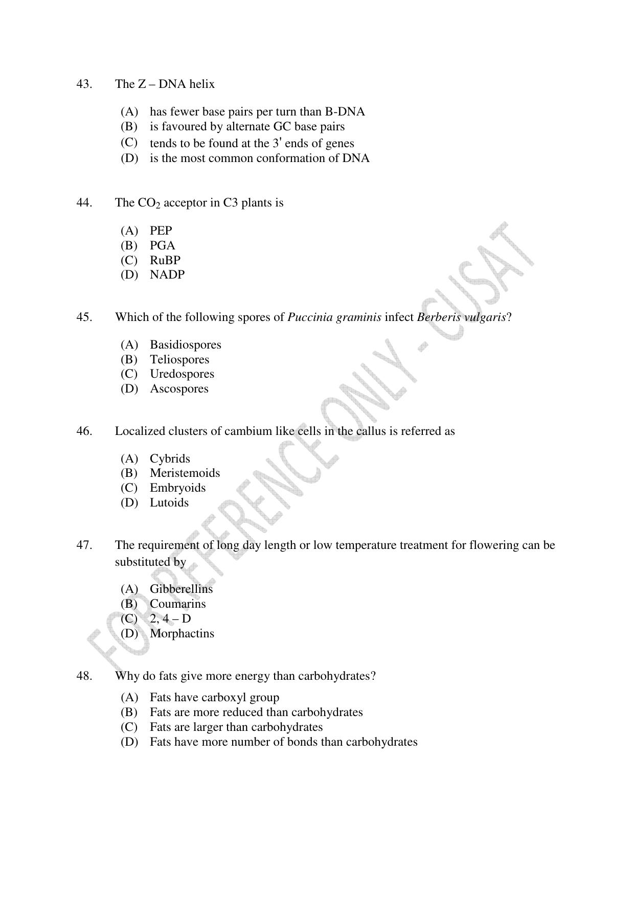 CUSAT CAT 2023 LIFE SCIENCE Question Paper - Page 8
