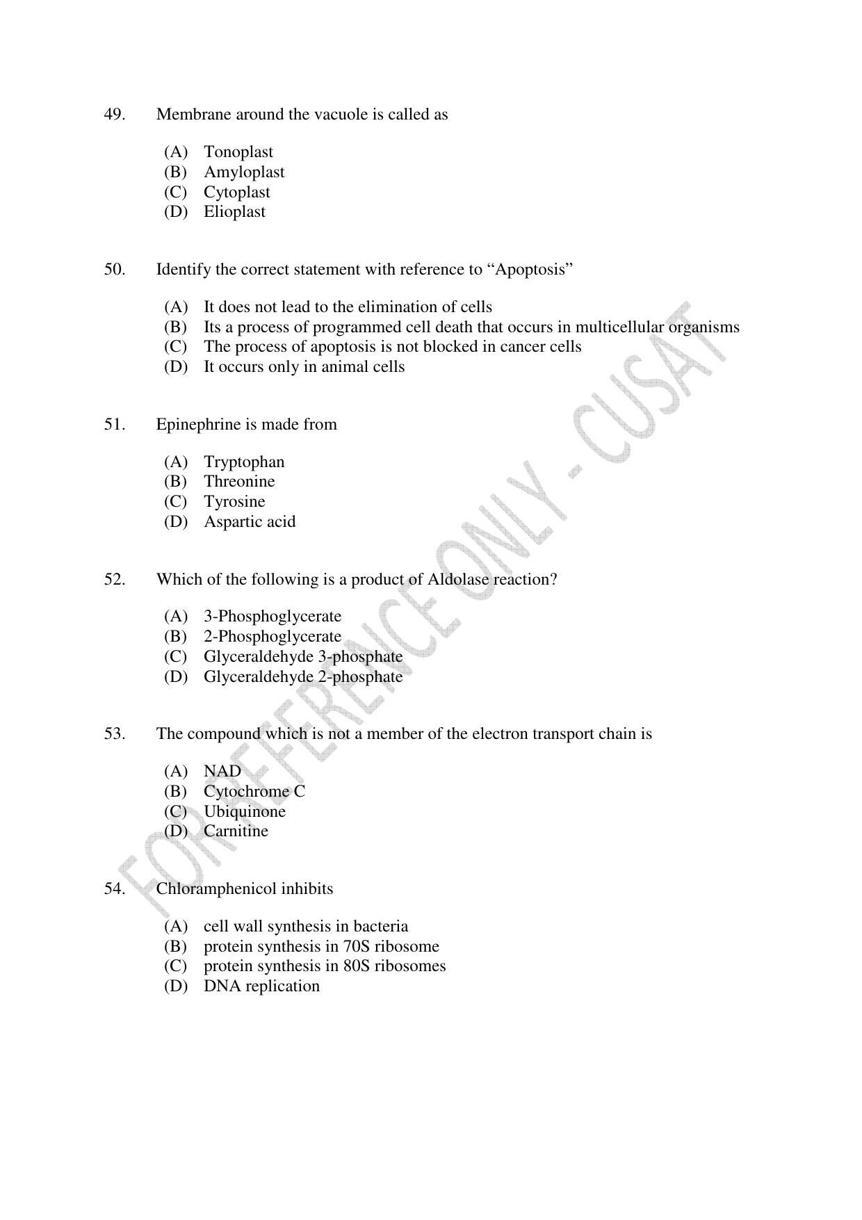 CUSAT CAT 2023 LIFE SCIENCE Question Paper - Page 9