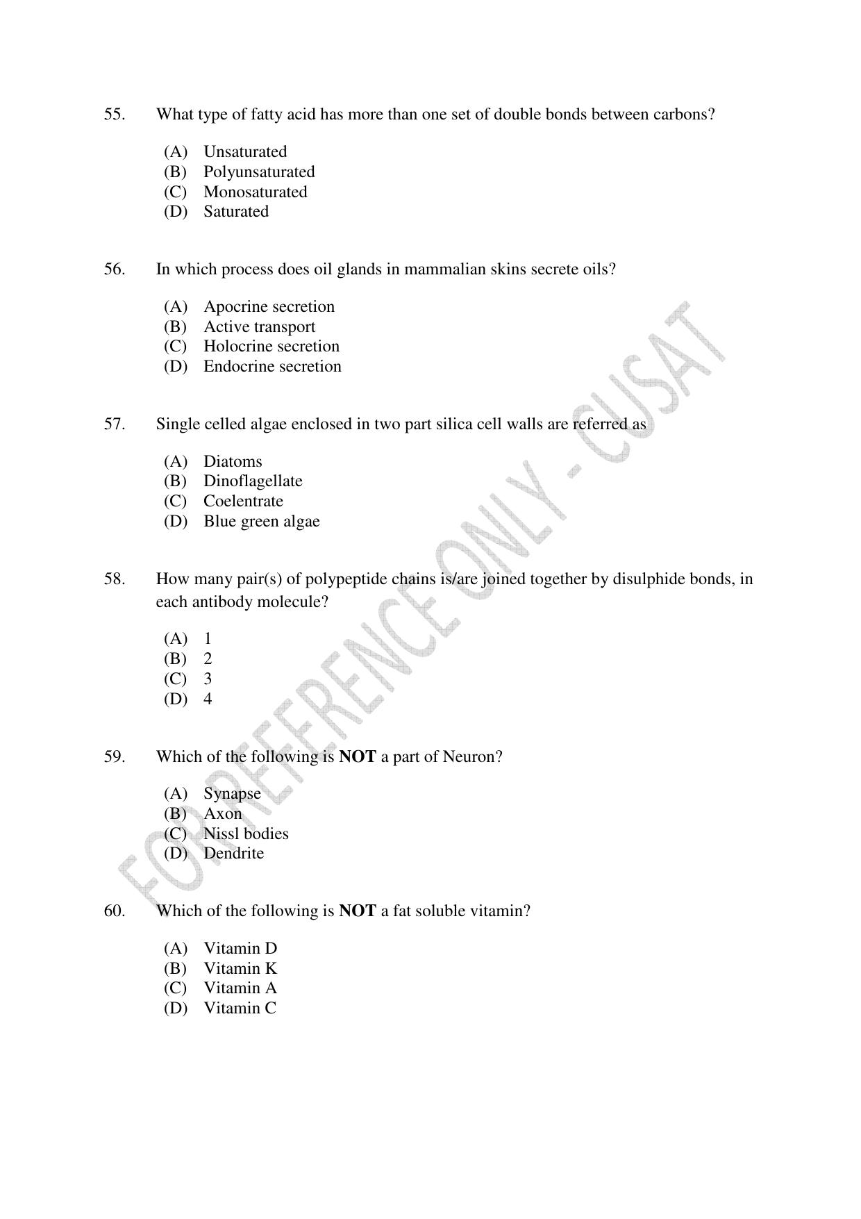 CUSAT CAT 2023 LIFE SCIENCE Question Paper - Page 10