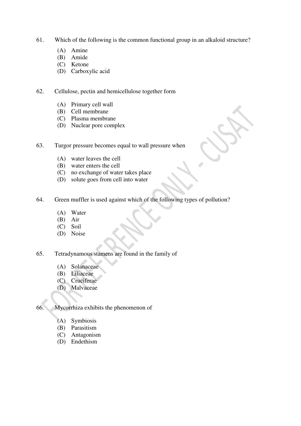 CUSAT CAT 2023 LIFE SCIENCE Question Paper - Page 11