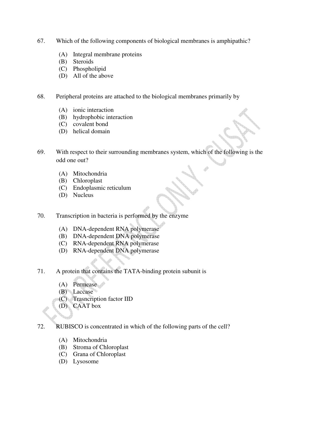 CUSAT CAT 2023 LIFE SCIENCE Question Paper - Page 12