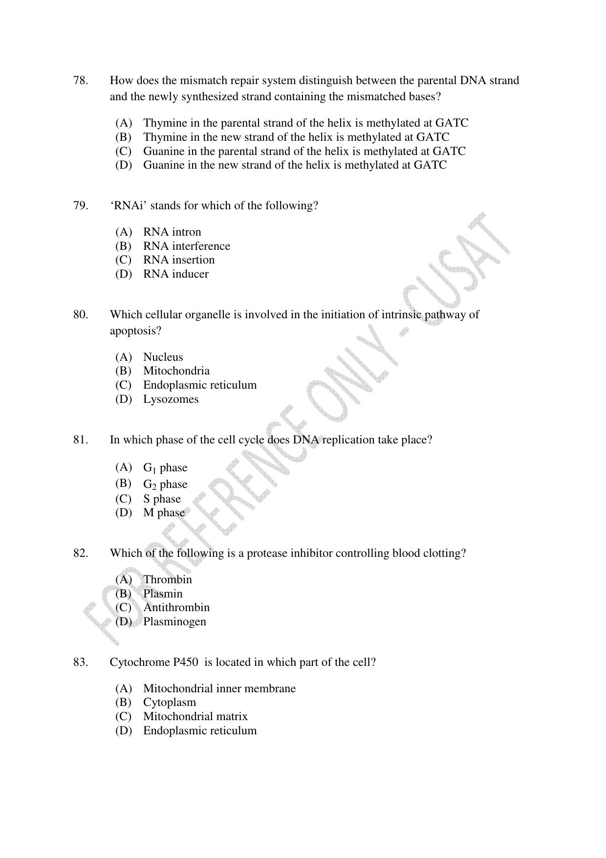CUSAT CAT 2023 LIFE SCIENCE Question Paper - Page 14