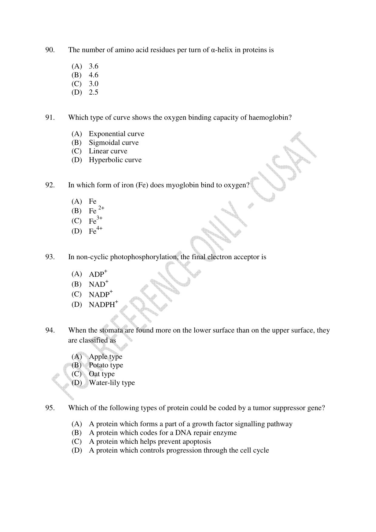 CUSAT CAT 2023 LIFE SCIENCE Question Paper - Page 16