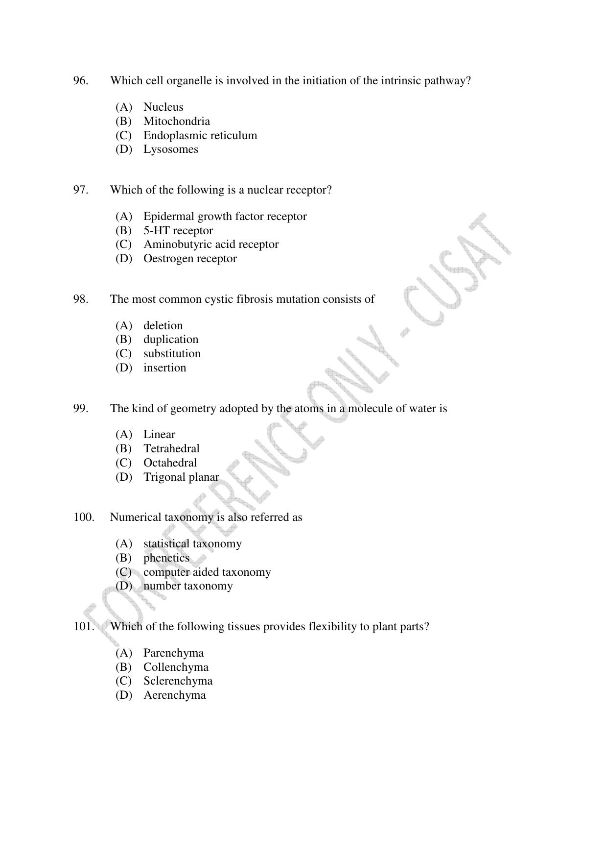 CUSAT CAT 2023 LIFE SCIENCE Question Paper - Page 17