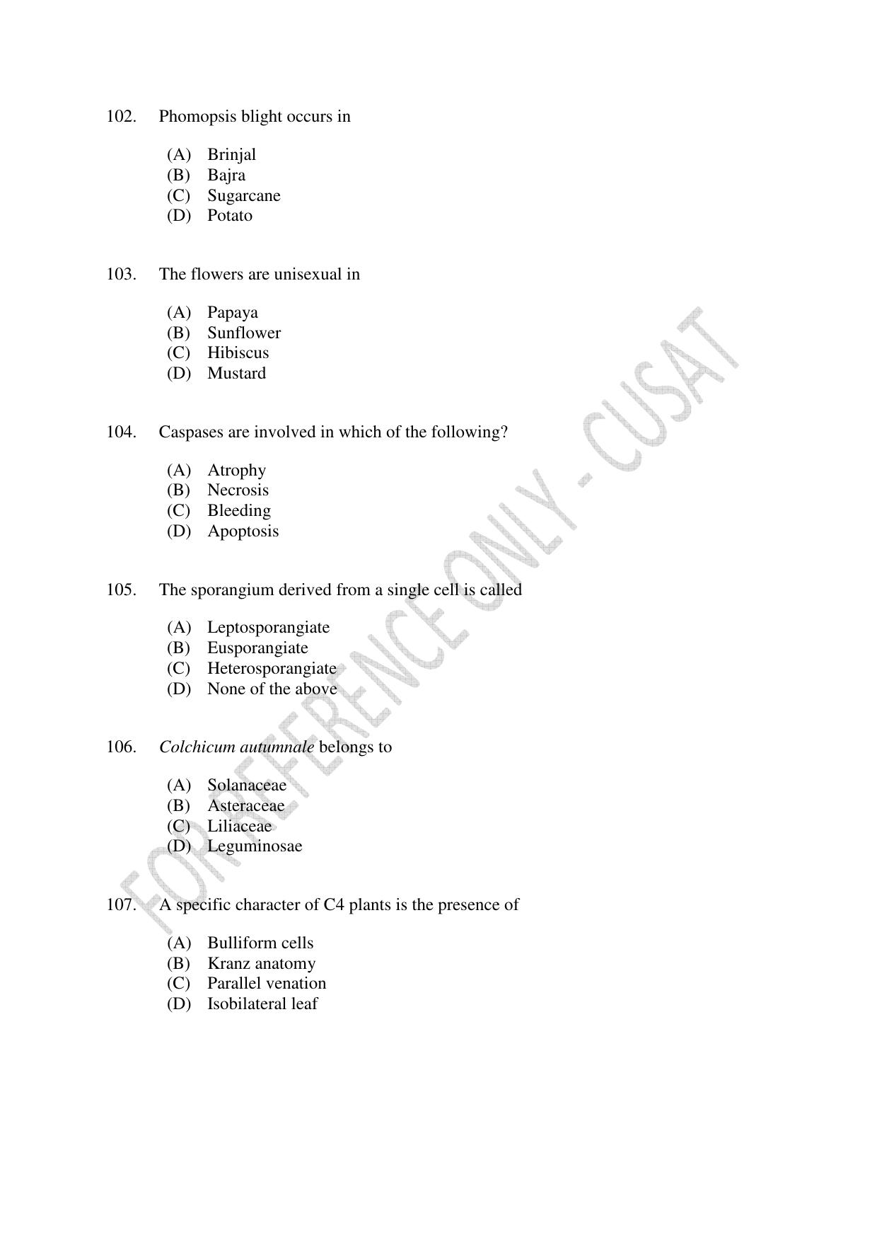 CUSAT CAT 2023 LIFE SCIENCE Question Paper - Page 18