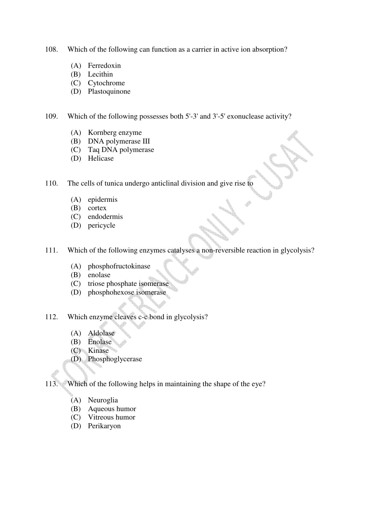 CUSAT CAT 2023 LIFE SCIENCE Question Paper - Page 19