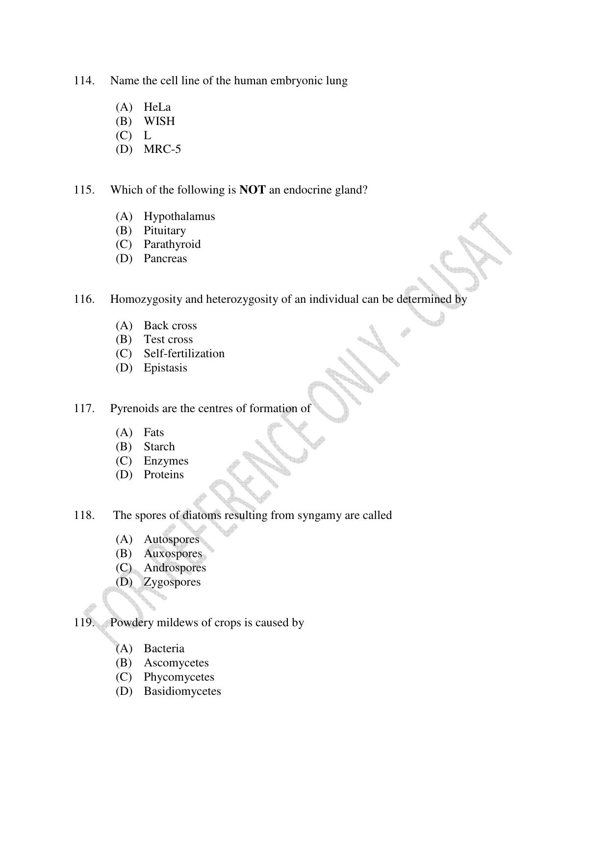CUSAT CAT 2023 LIFE SCIENCE Question Paper - Page 20