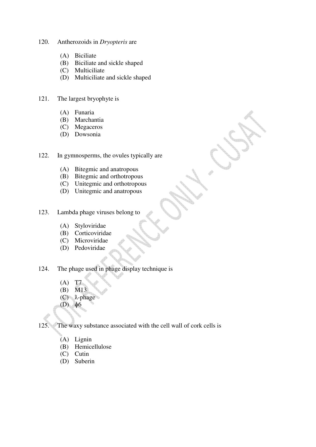 CUSAT CAT 2023 LIFE SCIENCE Question Paper - Page 21