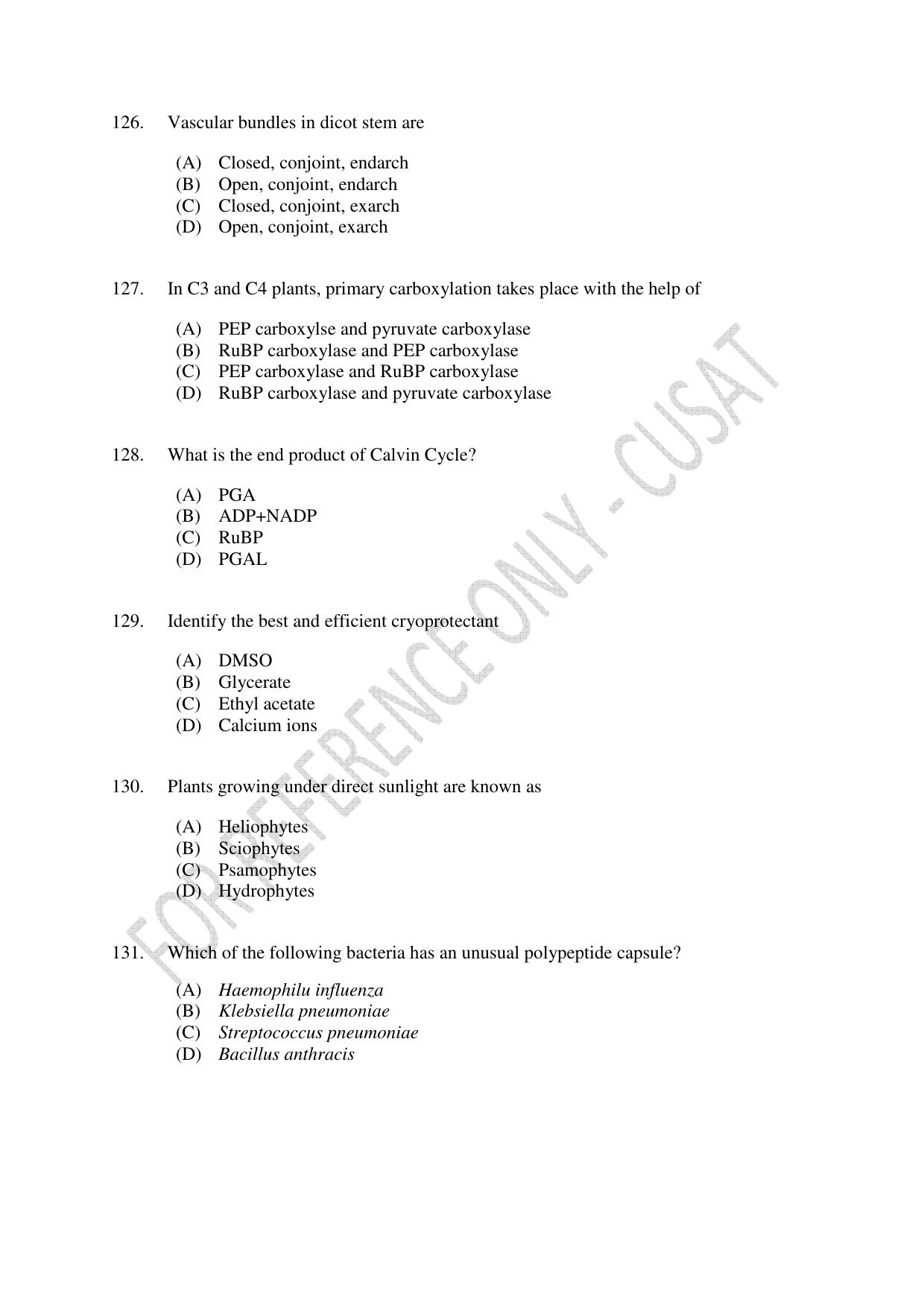 CUSAT CAT 2023 LIFE SCIENCE Question Paper - Page 22