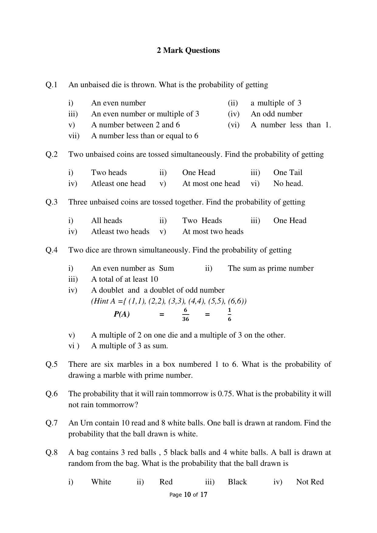 JKBOSE Class 10 Maths: CHAPTER 15 Probability Question Bank - Page 10