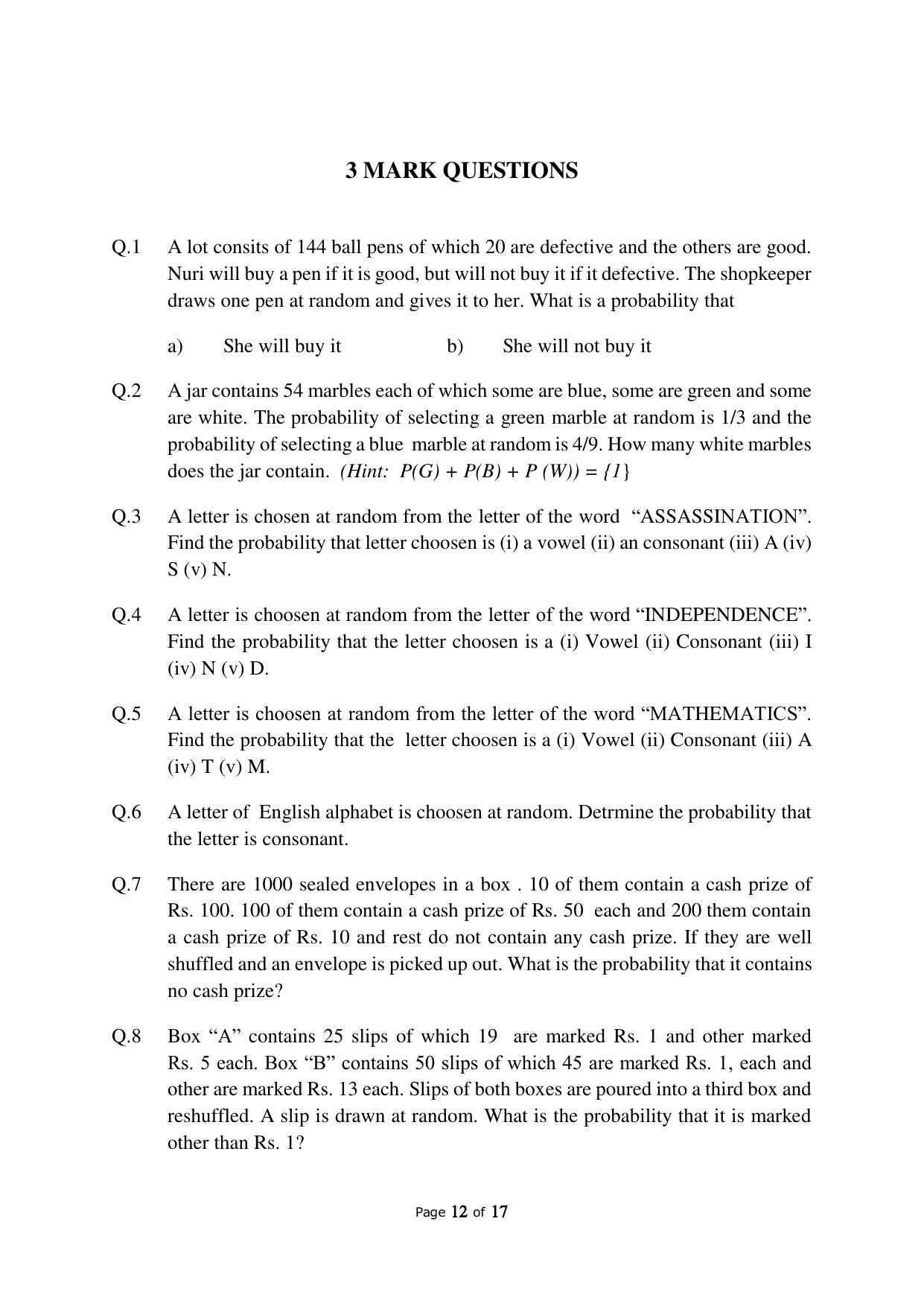 JKBOSE Class 10 Maths: CHAPTER 15 Probability Question Bank - Page 12
