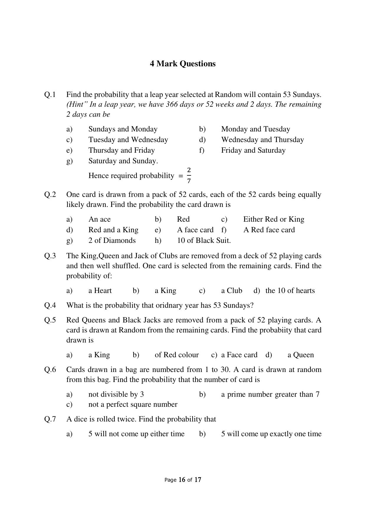 JKBOSE Class 10 Maths: CHAPTER 15 Probability Question Bank - Page 16
