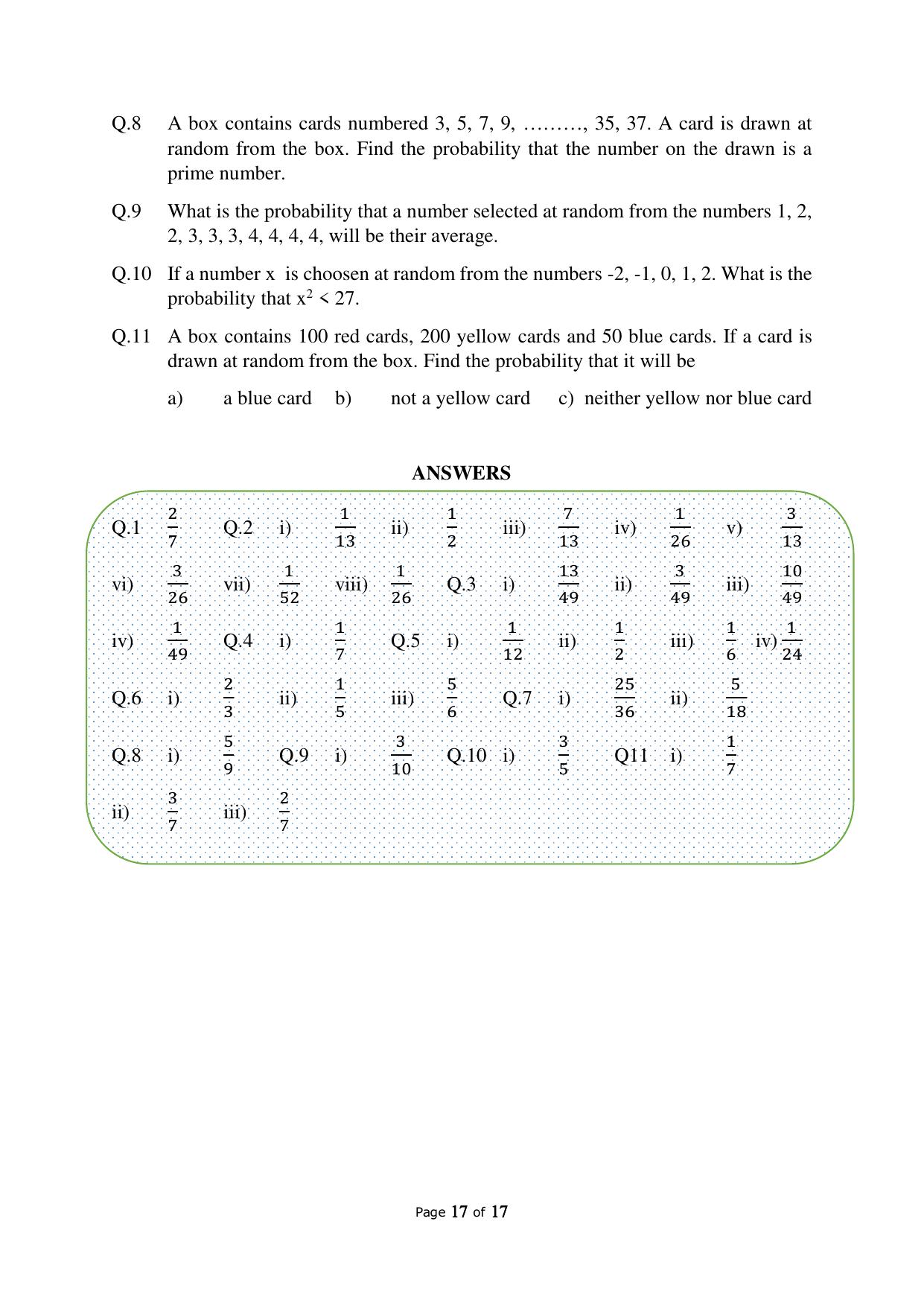JKBOSE Class 10 Maths: CHAPTER 15 Probability Question Bank - Page 17
