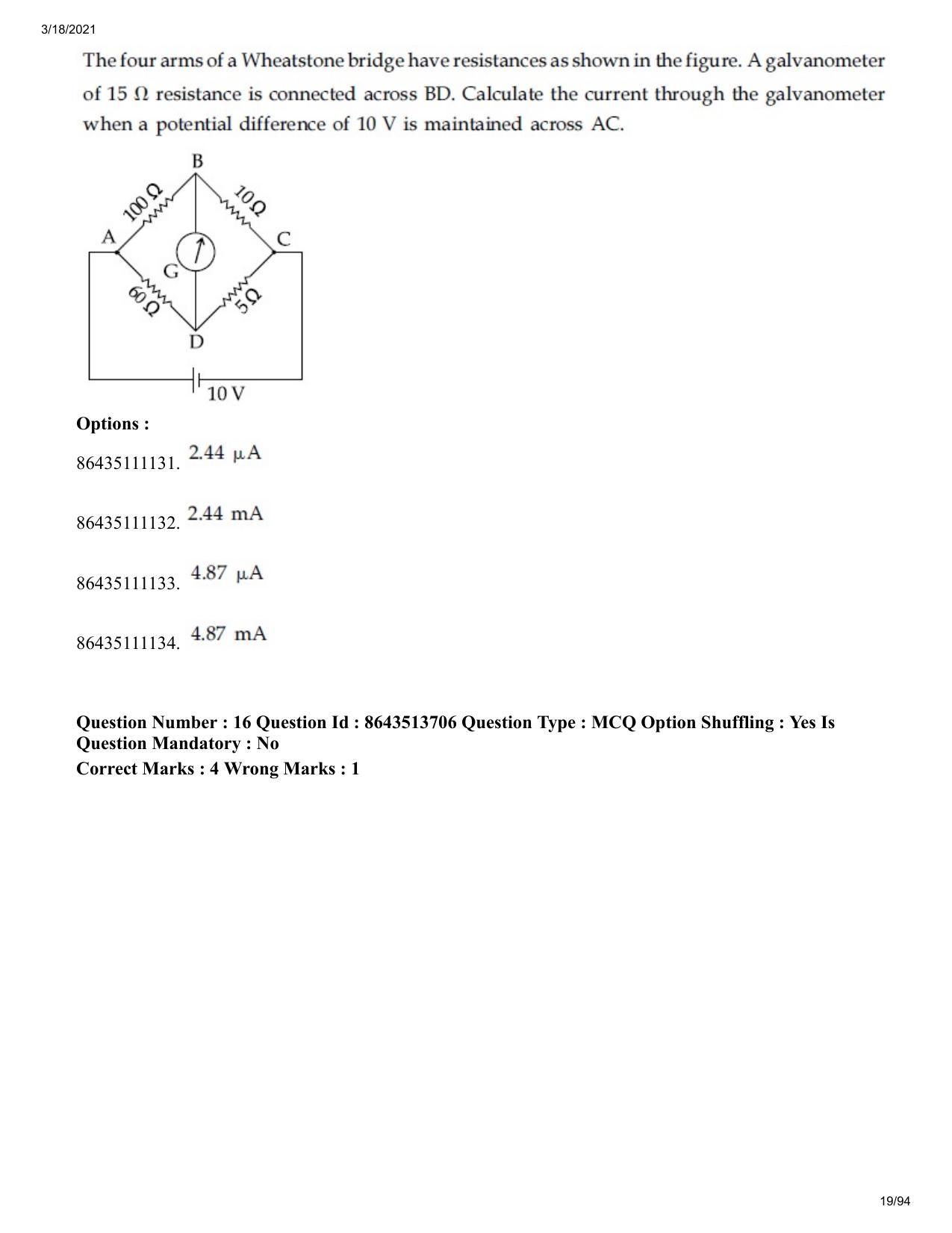 JEE Mains 2021: BTech EMA (Shift 2) 17-03-2021 Question Paper - Page 19