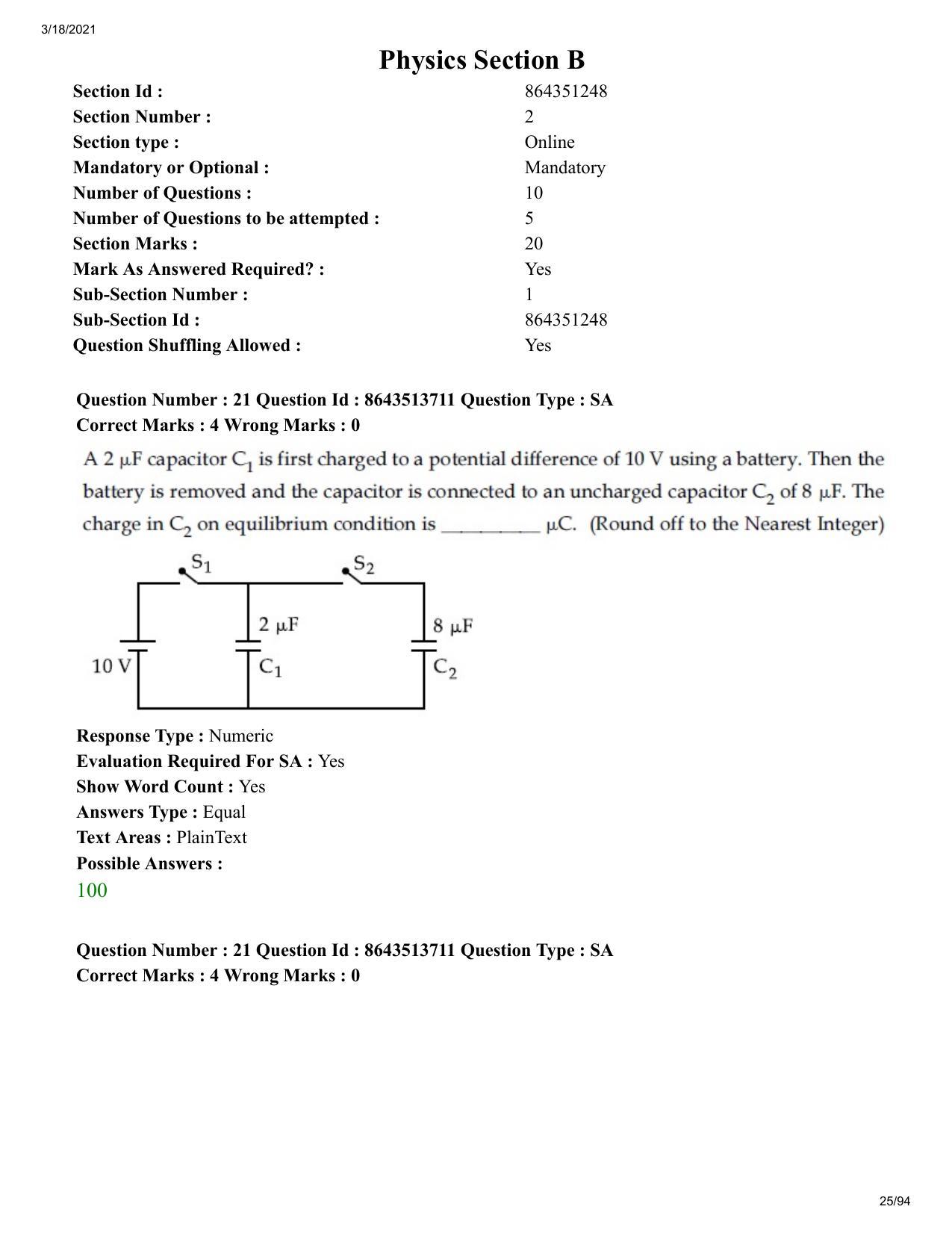 JEE Mains 2021: BTech EMA (Shift 2) 17-03-2021 Question Paper - Page 25