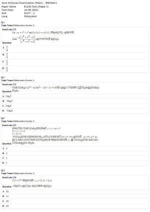 JEE Mains 2022: BTech Malayalam (Shift 2) 24-06-2022 Question Paper
