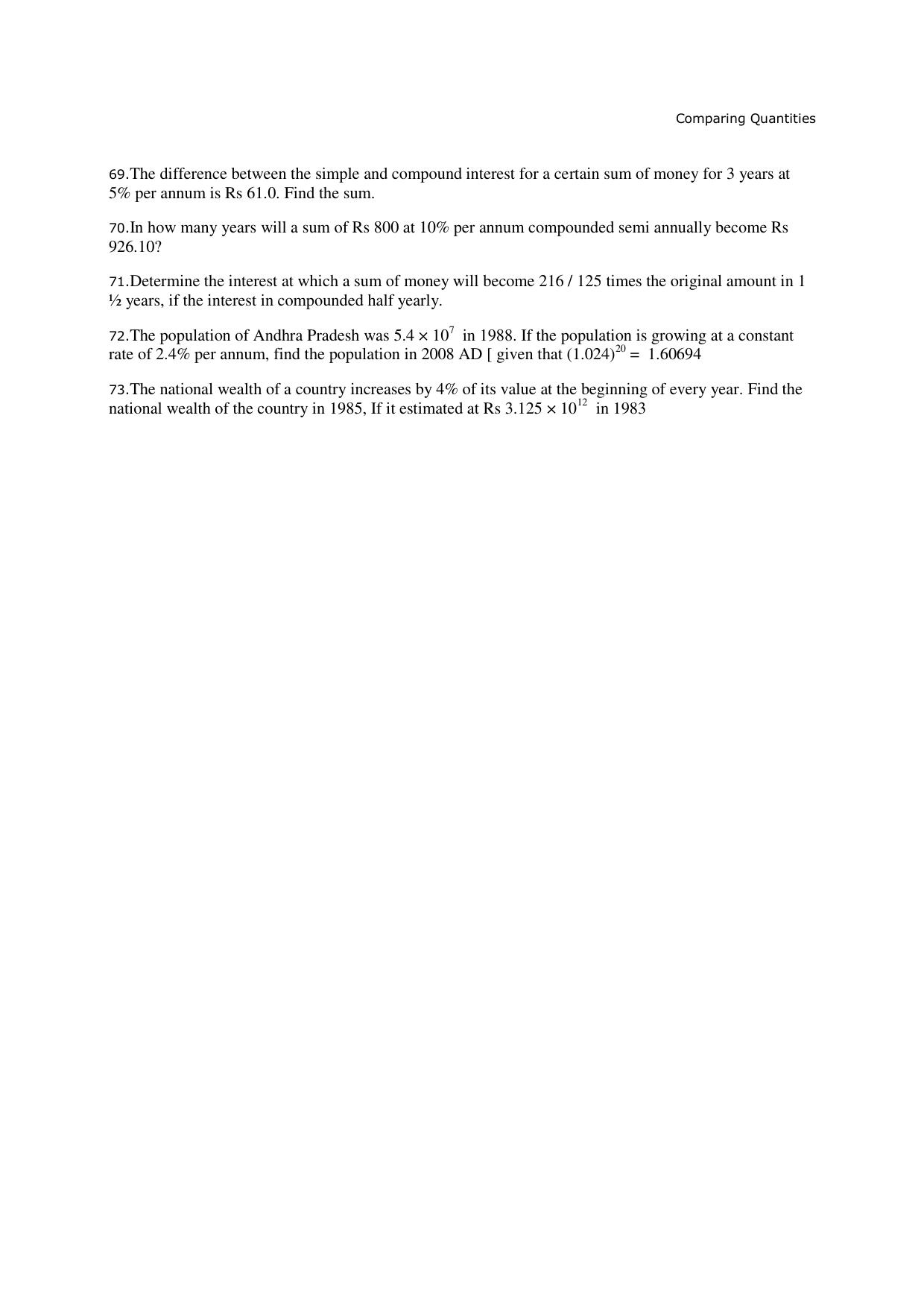 CBSE Worksheets for Class 8 Mathematics Compairing Quantities Assignment 2 - Page 5