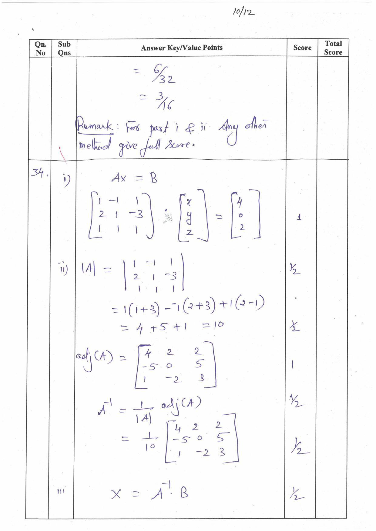 Kerala Plus Two (Class 12th) Answer Key 2022 - Maths Commerce - Page 10