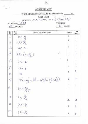 Kerala Plus Two (Class 12th)  Answer Key 2022 - Maths Commerce