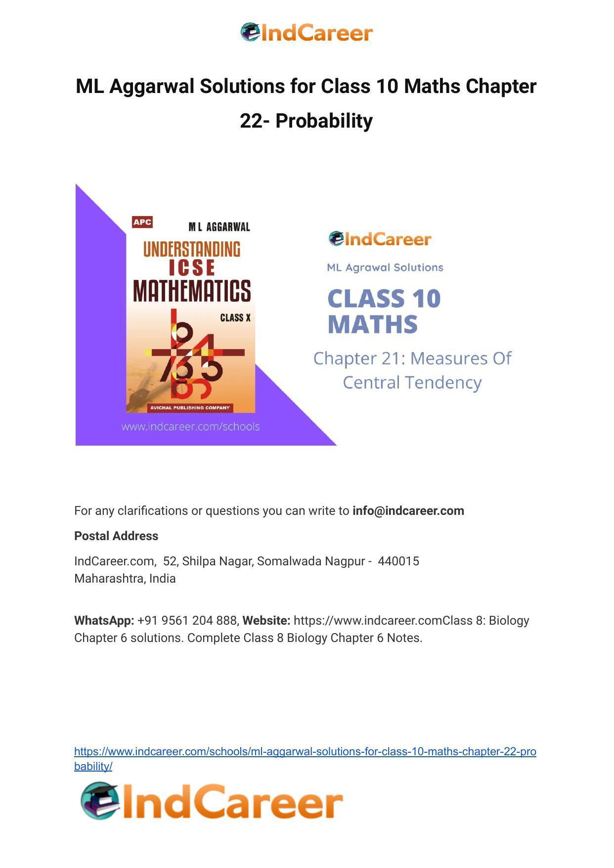 ML Aggarwal Solutions for Class 10 Maths Chapter 22- Probability - Page 1