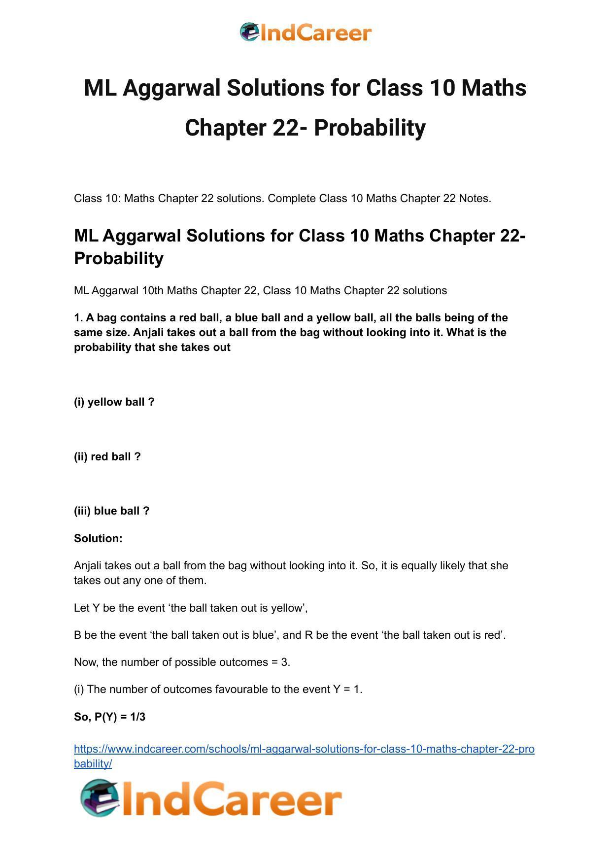 ML Aggarwal Solutions for Class 10 Maths Chapter 22- Probability - Page 2