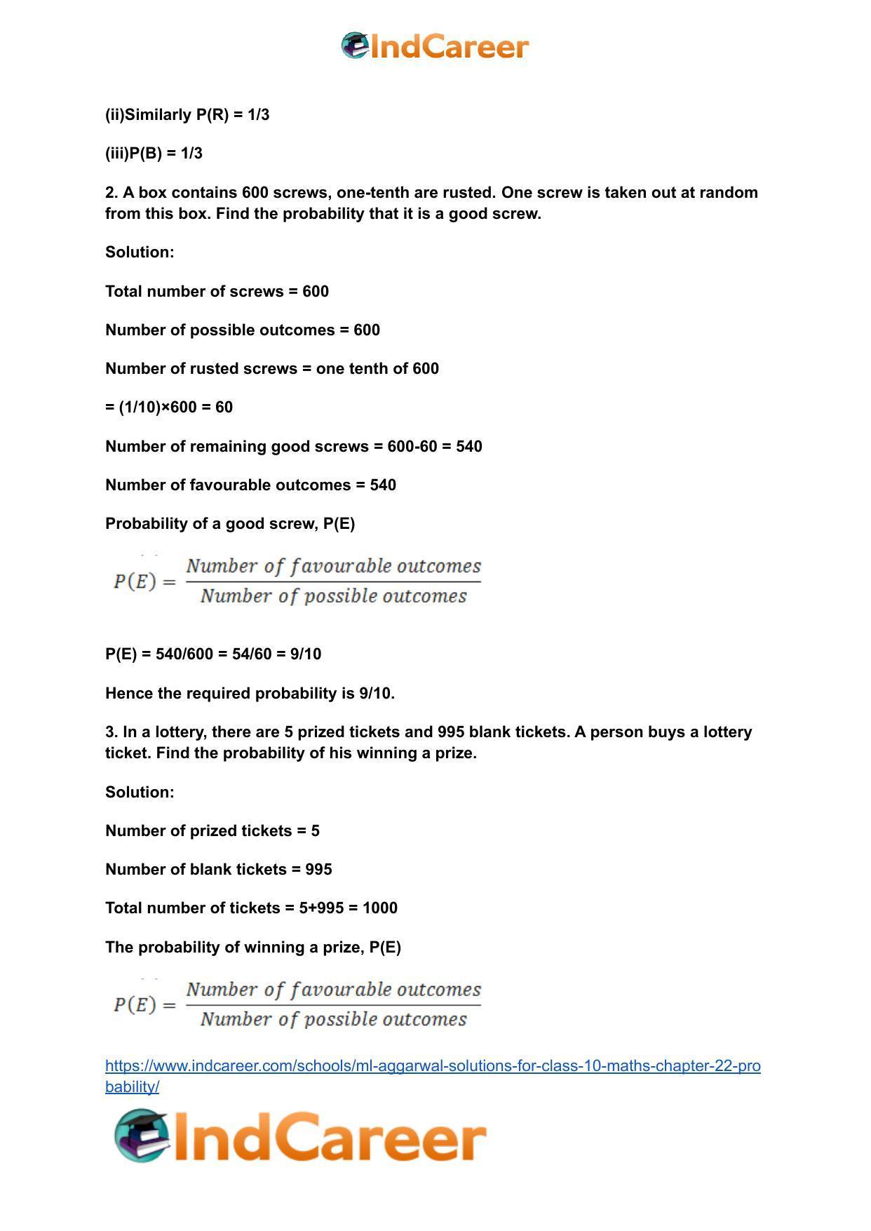 ML Aggarwal Solutions for Class 10 Maths Chapter 22- Probability - Page 3