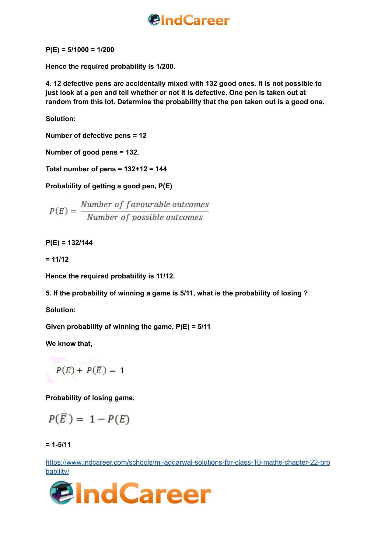 ML Aggarwal Solutions for Class 10 Maths Chapter 22- Probability - Page 4