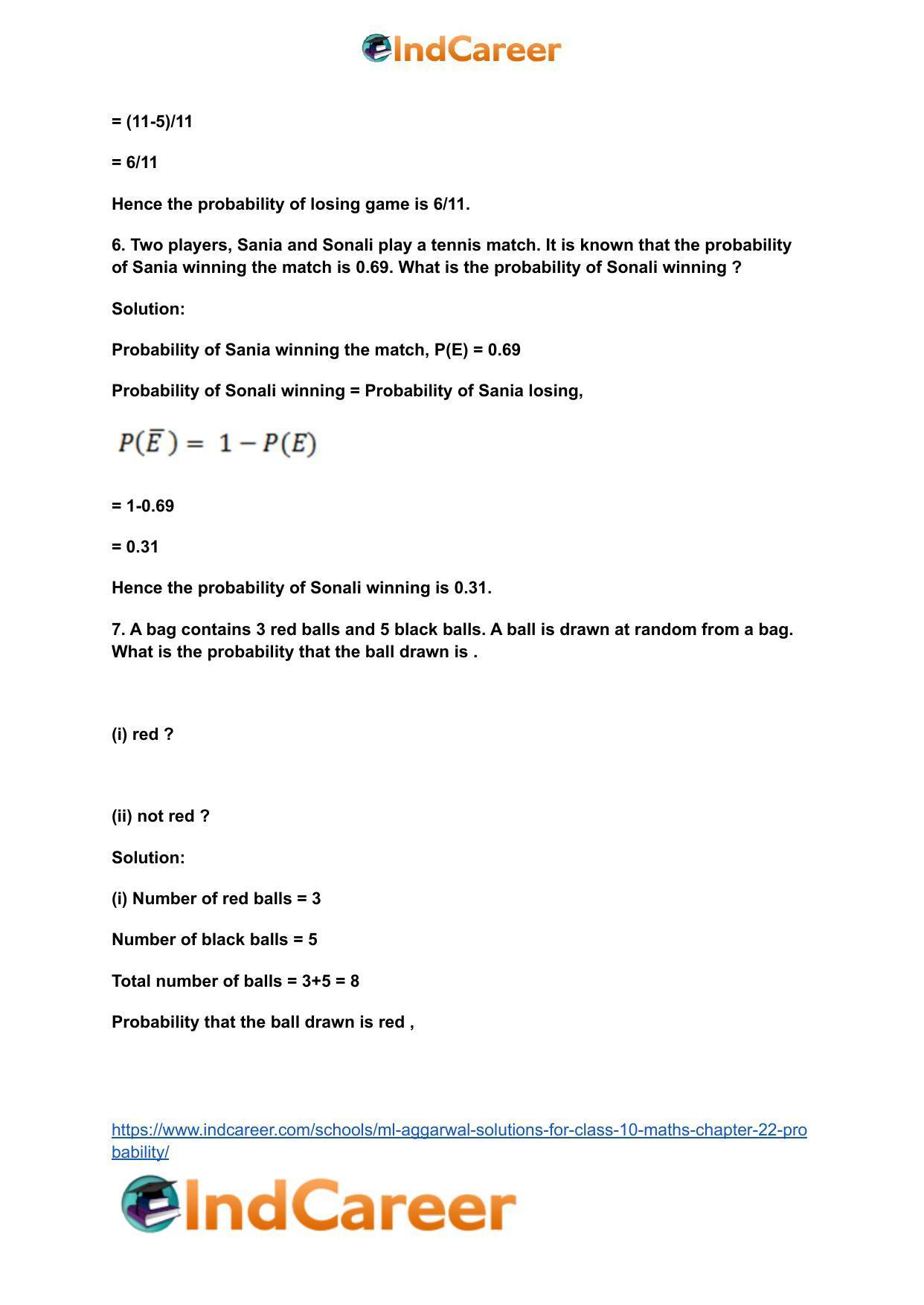 ML Aggarwal Solutions for Class 10 Maths Chapter 22- Probability - Page 5