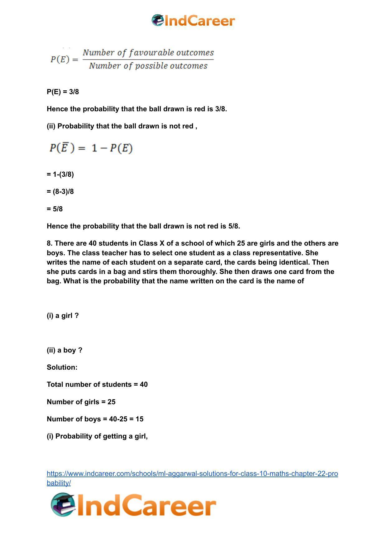 ML Aggarwal Solutions for Class 10 Maths Chapter 22- Probability - Page 6