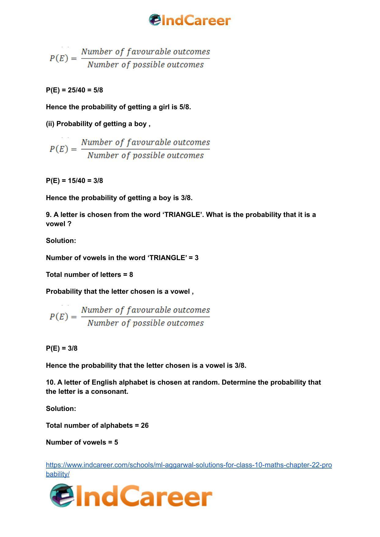 ML Aggarwal Solutions for Class 10 Maths Chapter 22- Probability - Page 7