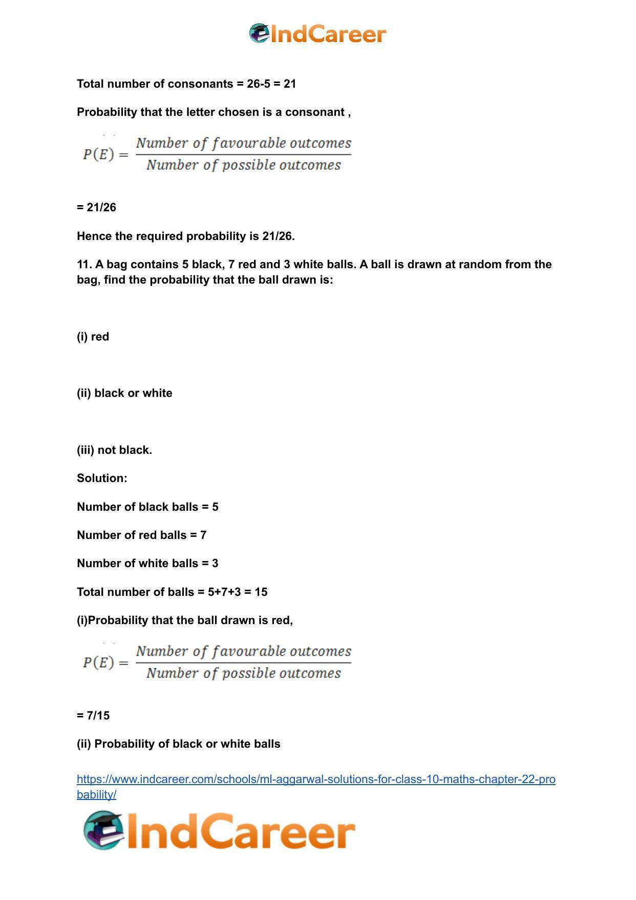 ML Aggarwal Solutions for Class 10 Maths Chapter 22- Probability - Page 8