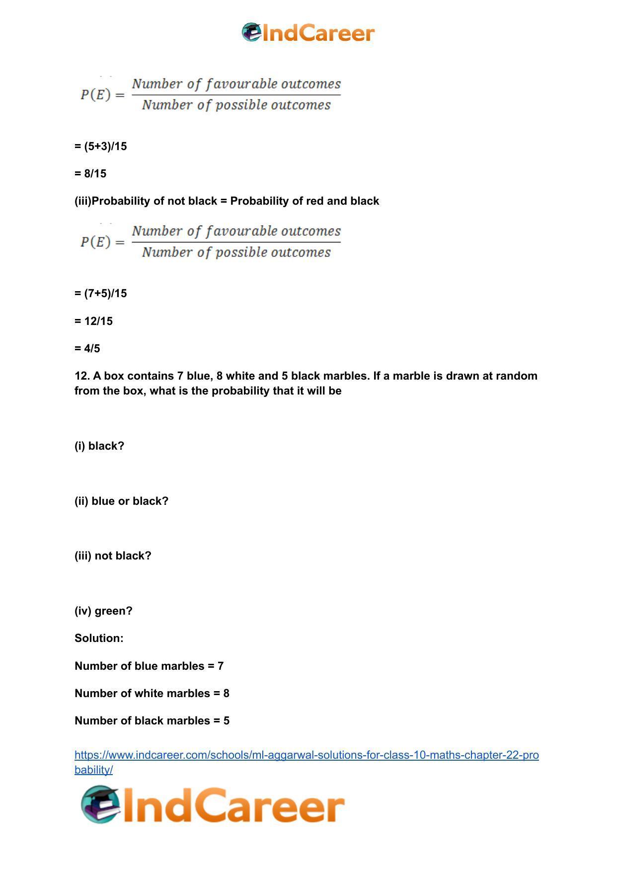 ML Aggarwal Solutions for Class 10 Maths Chapter 22- Probability - Page 9