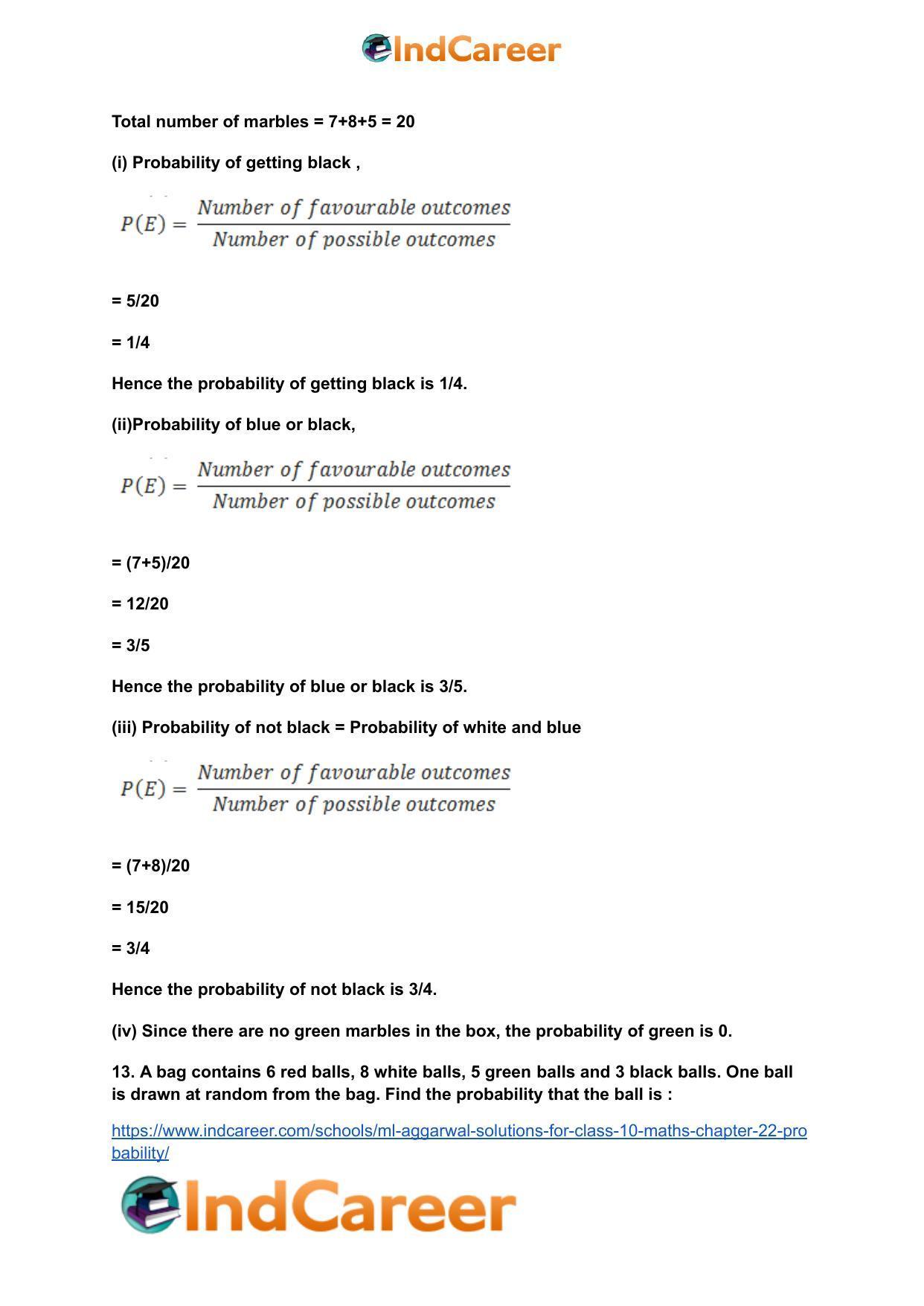ML Aggarwal Solutions for Class 10 Maths Chapter 22- Probability - Page 10