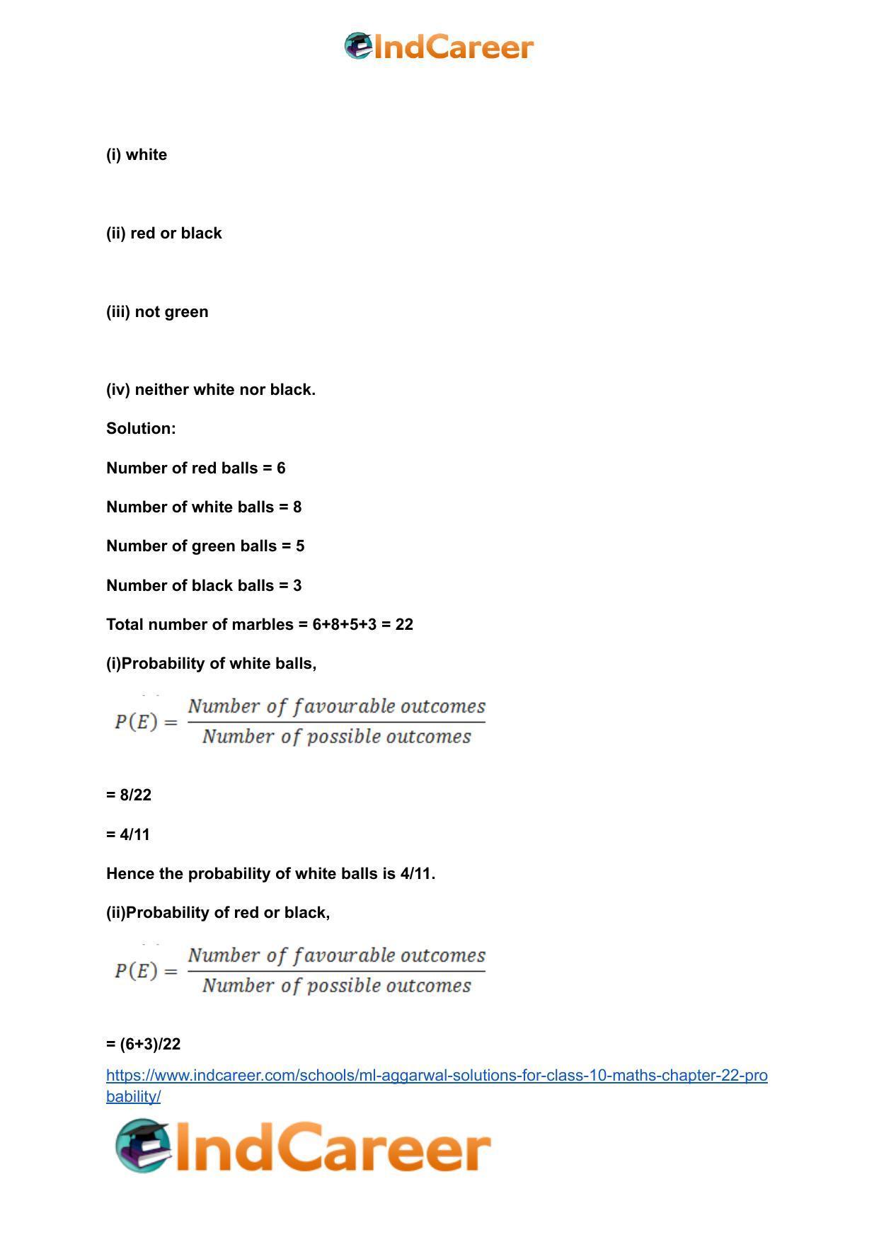 ML Aggarwal Solutions for Class 10 Maths Chapter 22- Probability - Page 11