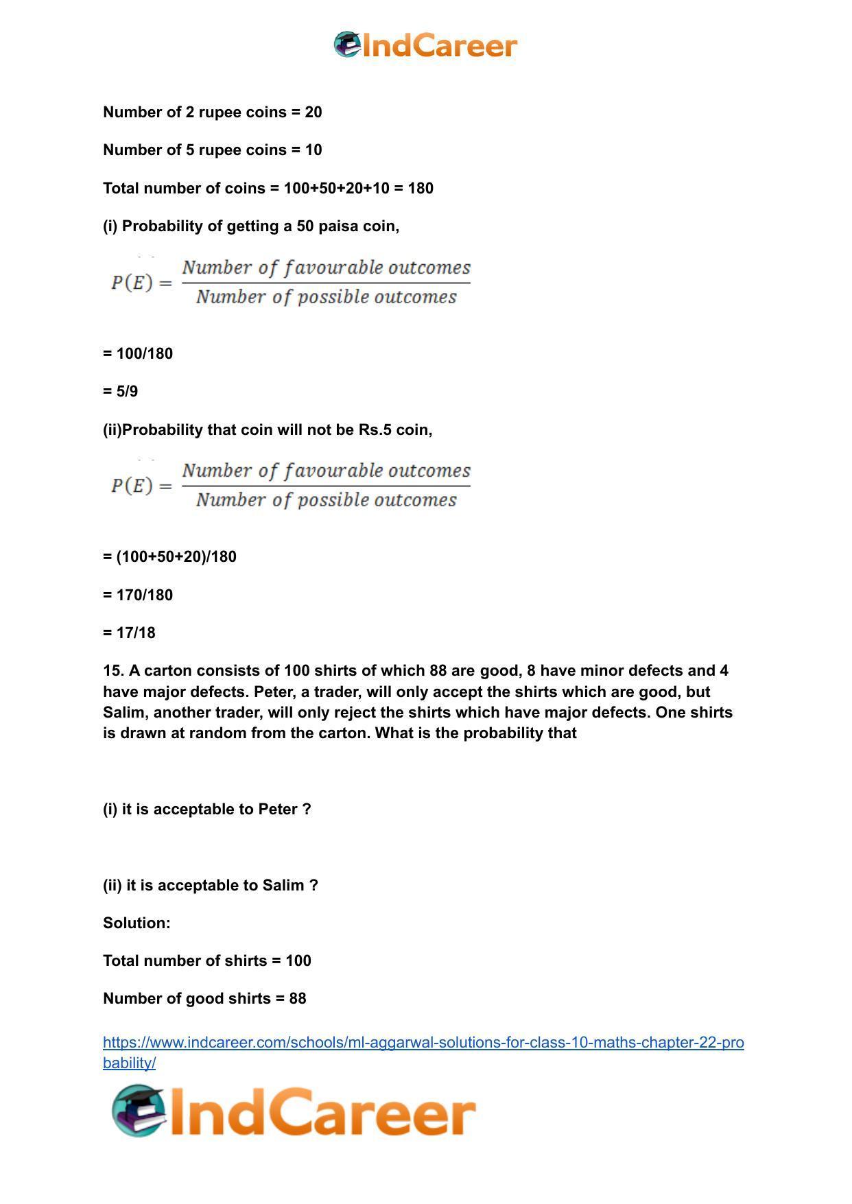 ML Aggarwal Solutions for Class 10 Maths Chapter 22- Probability - Page 13
