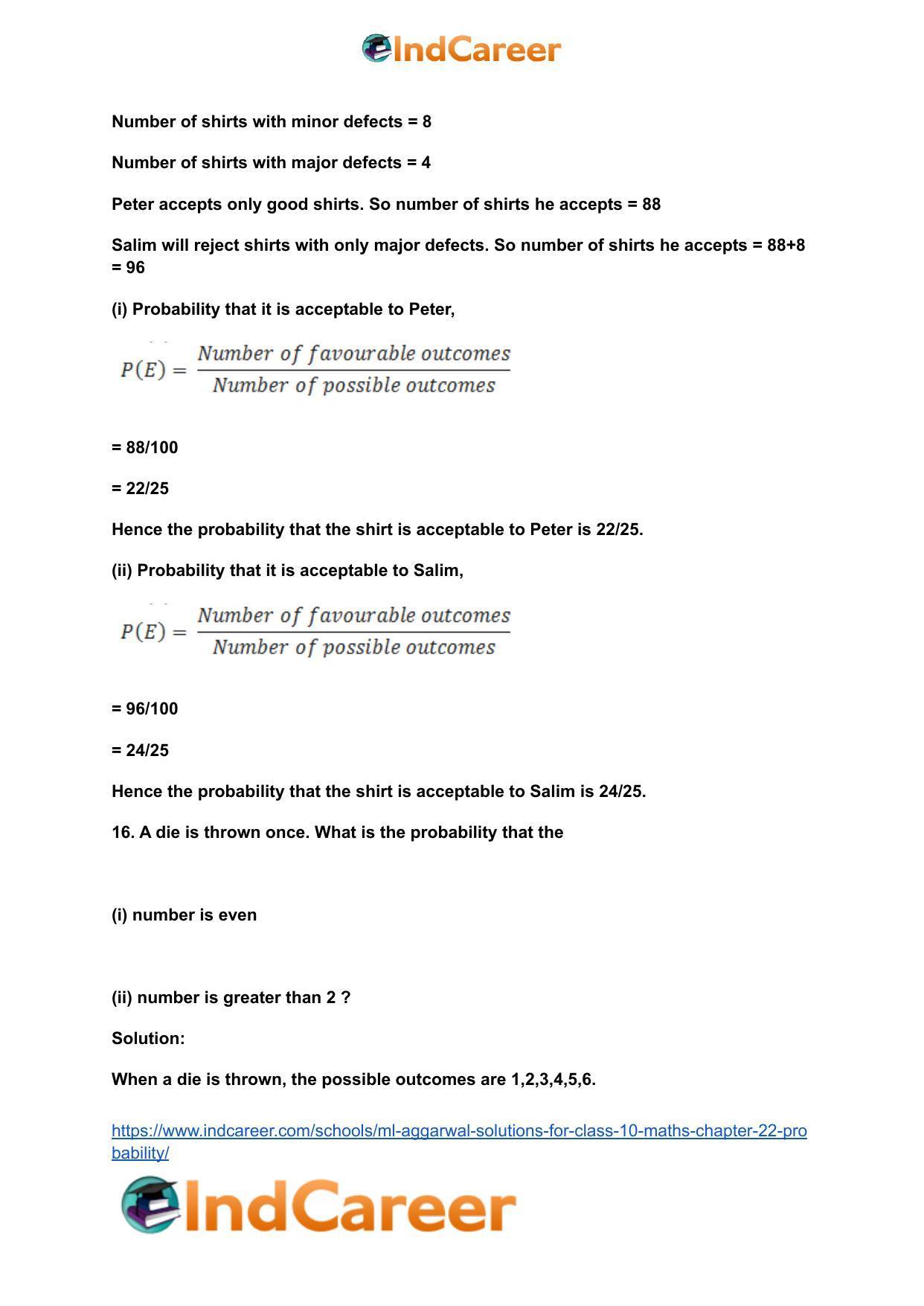ML Aggarwal Solutions for Class 10 Maths Chapter 22- Probability - Page 14
