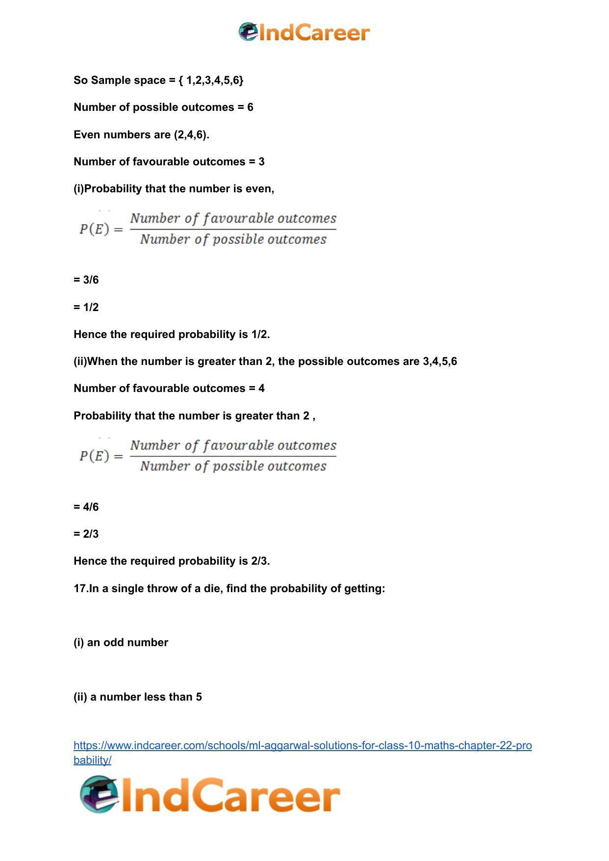 ML Aggarwal Solutions for Class 10 Maths Chapter 22- Probability - Page 15
