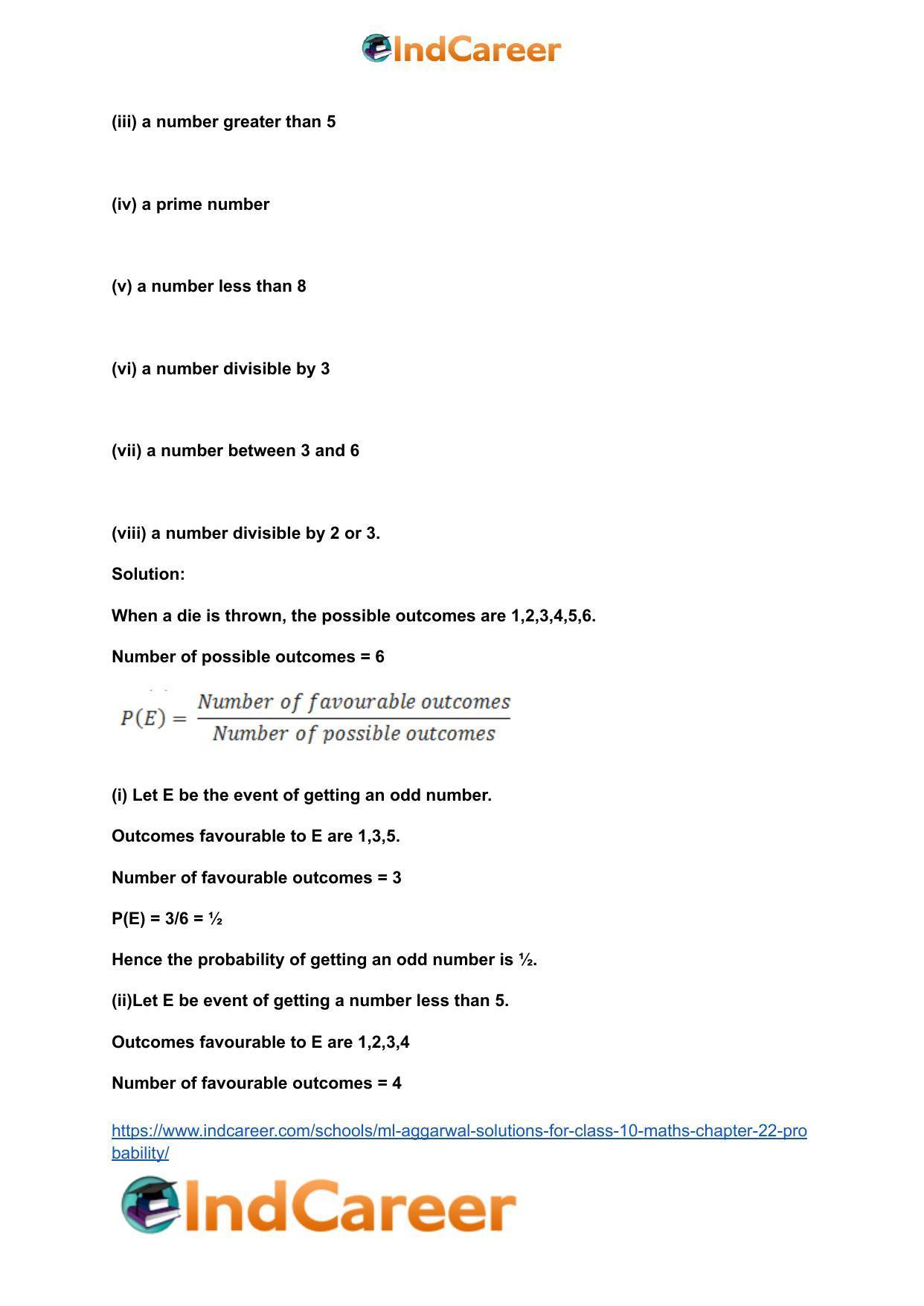ML Aggarwal Solutions for Class 10 Maths Chapter 22- Probability - Page 16