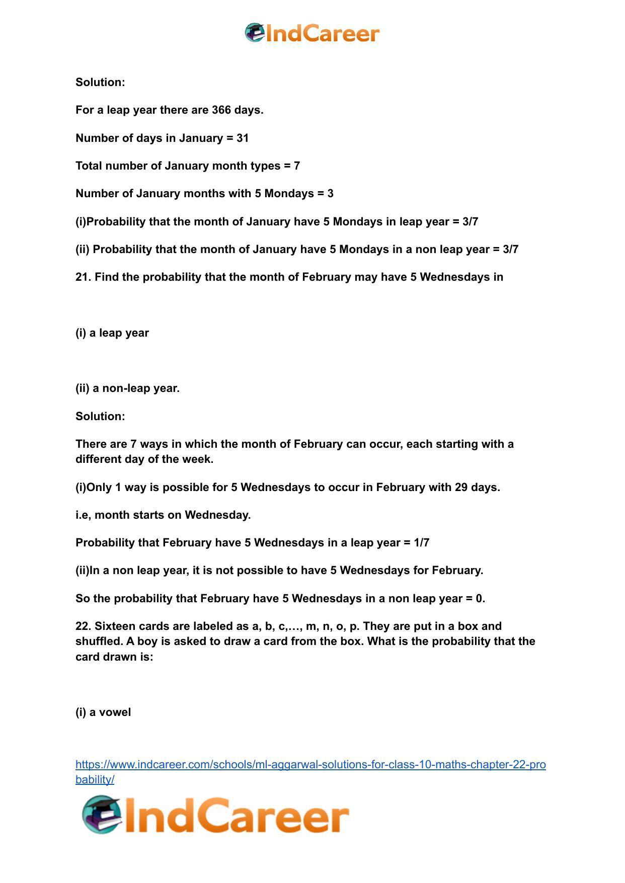 ML Aggarwal Solutions for Class 10 Maths Chapter 22- Probability - Page 22