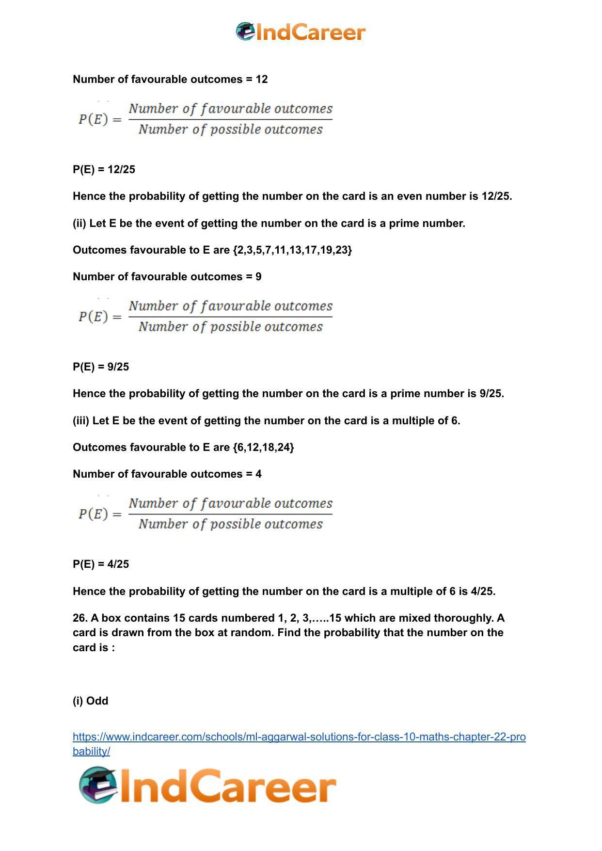 ML Aggarwal Solutions for Class 10 Maths Chapter 22- Probability - Page 27