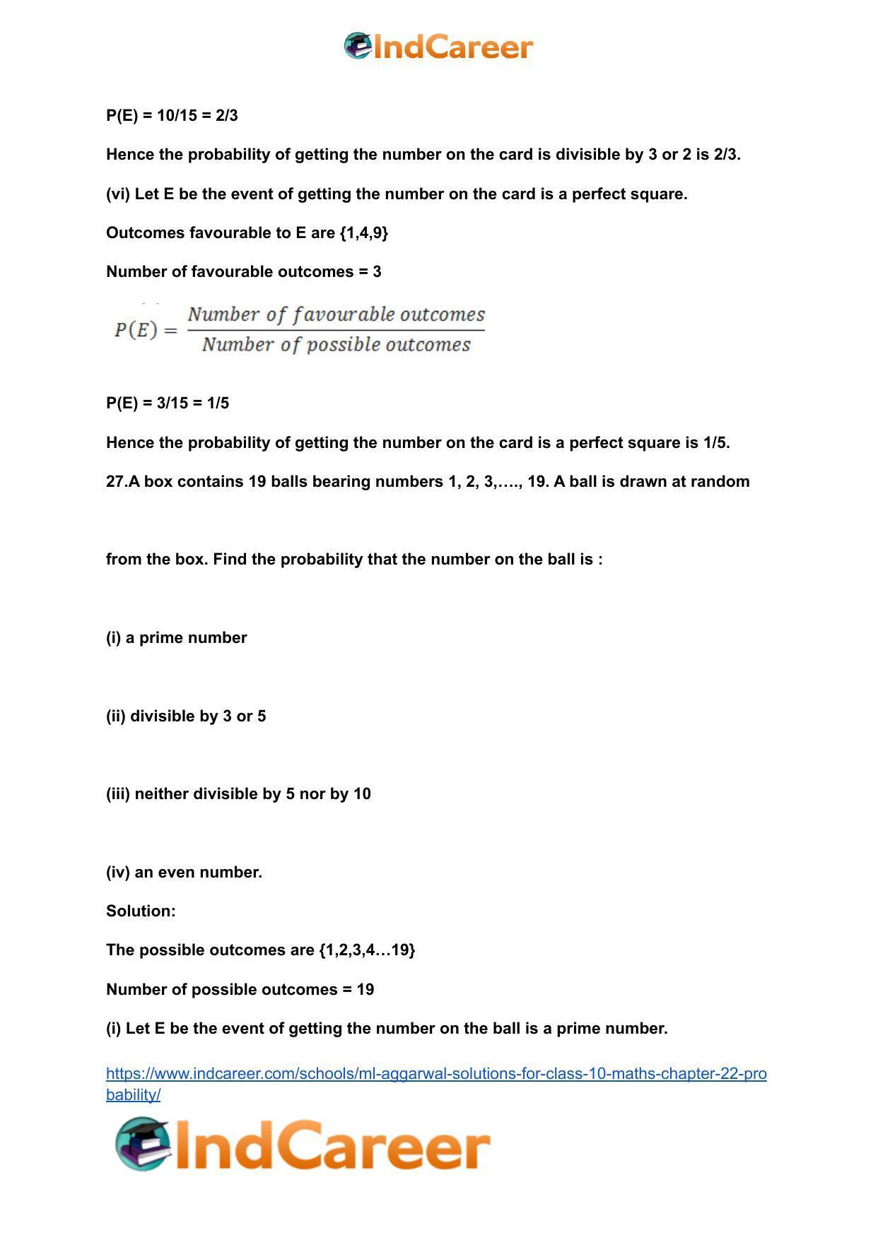 ML Aggarwal Solutions for Class 10 Maths Chapter 22- Probability - Page 30