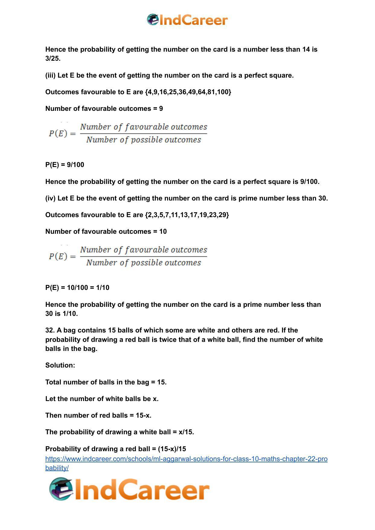 ML Aggarwal Solutions for Class 10 Maths Chapter 22- Probability - Page 37